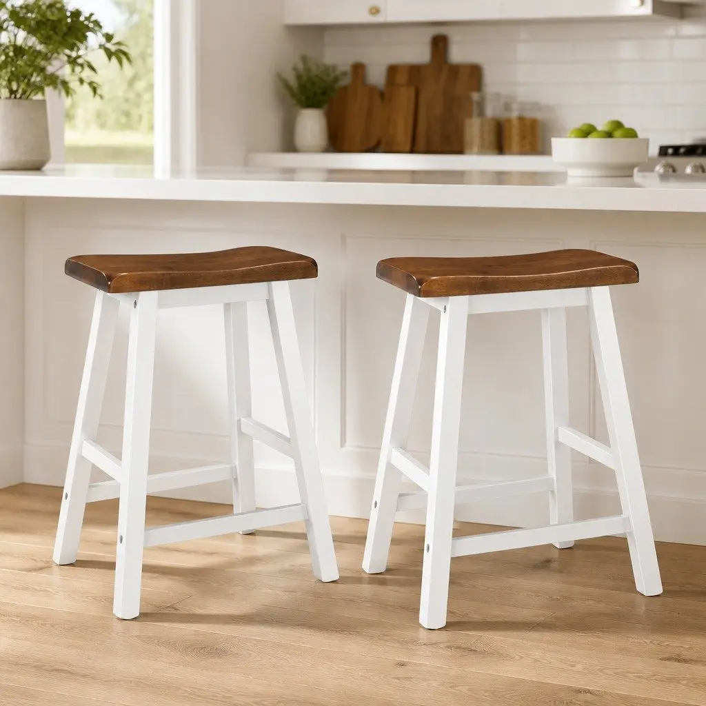 Solid Wood Bar Stools Brown 2 Piece Kitchen Dining Counter Chairs Set