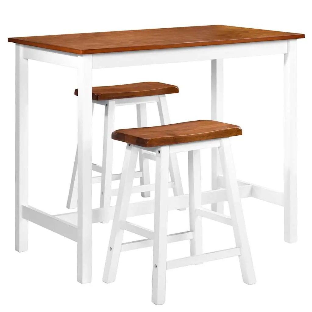 Bar Table and Stool Set MDF and Solid Wood 3 Piece Brown