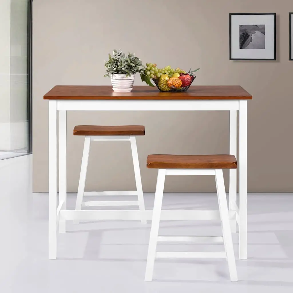 Bar Table and Stool Set MDF and Solid Wood 3 Piece Brown