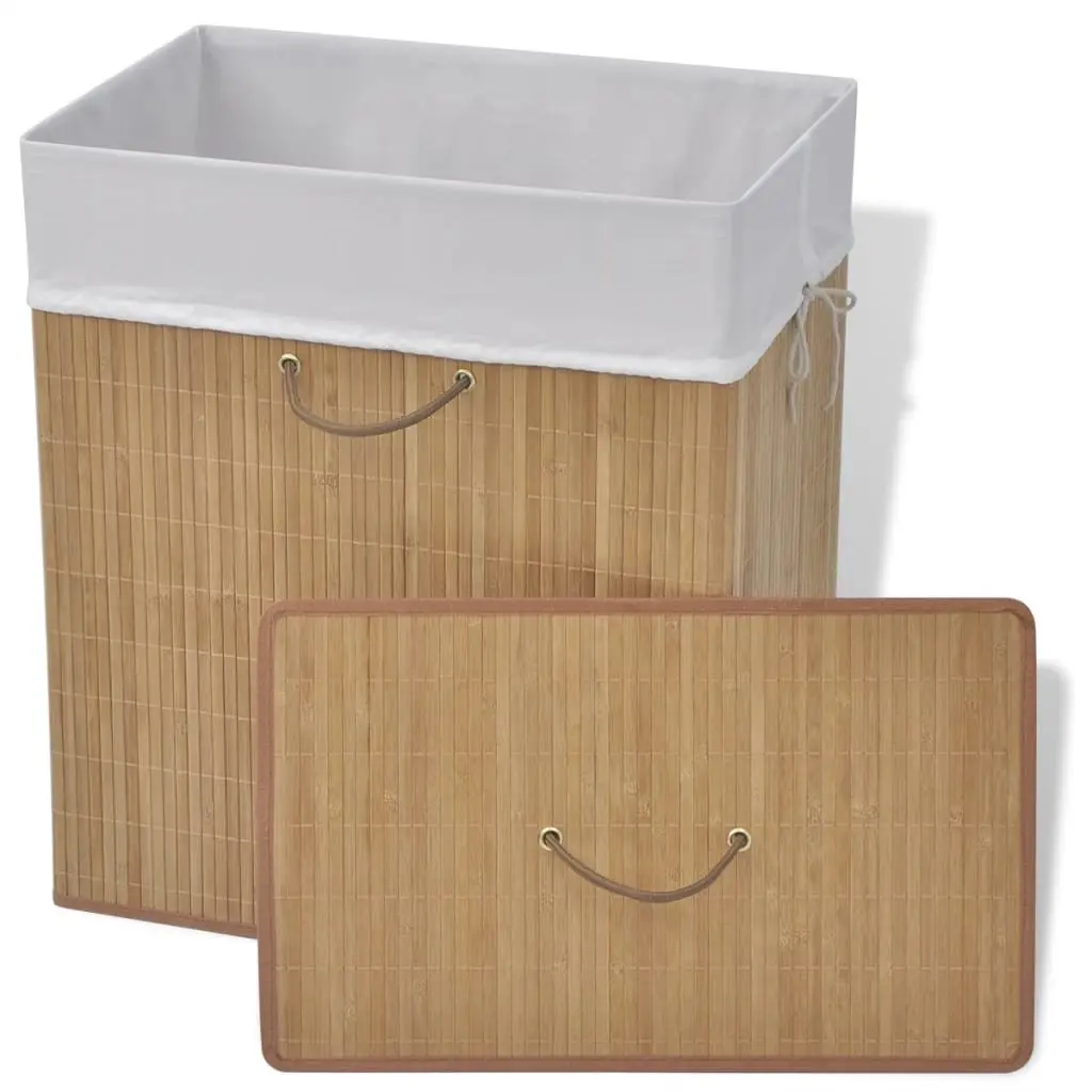 Bamboo Rectangular Laundry Bin with Removable Polyester Liner and Handles Brown