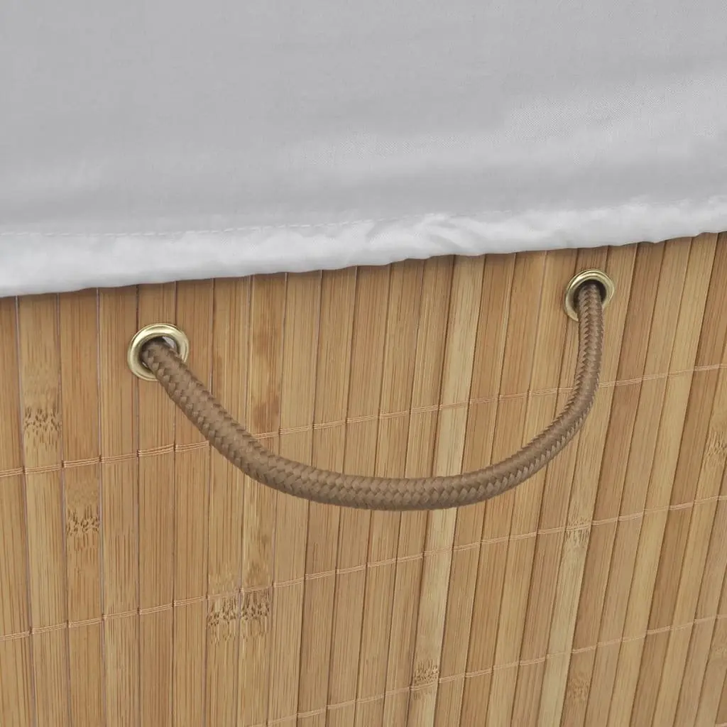 Bamboo Rectangular Laundry Bin with Removable Polyester Liner and Handles Brown