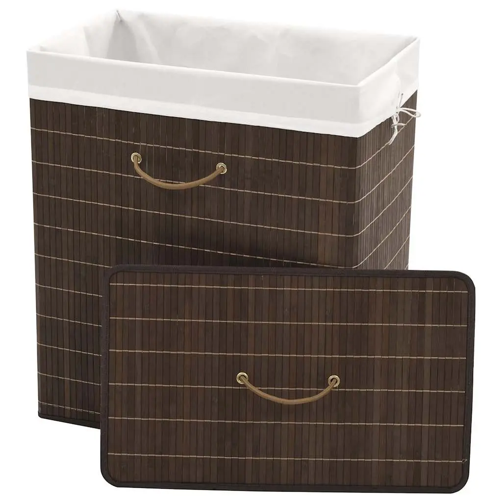 Bamboo Rectangular Brown Laundry Bin with Removable Liner and Handles for Organizing Clothes