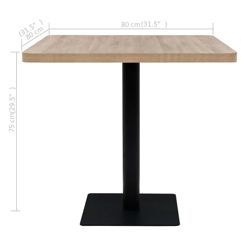 Bistro Dining Table Square MDF Grain Top Steel Base 80x80cm Beige
