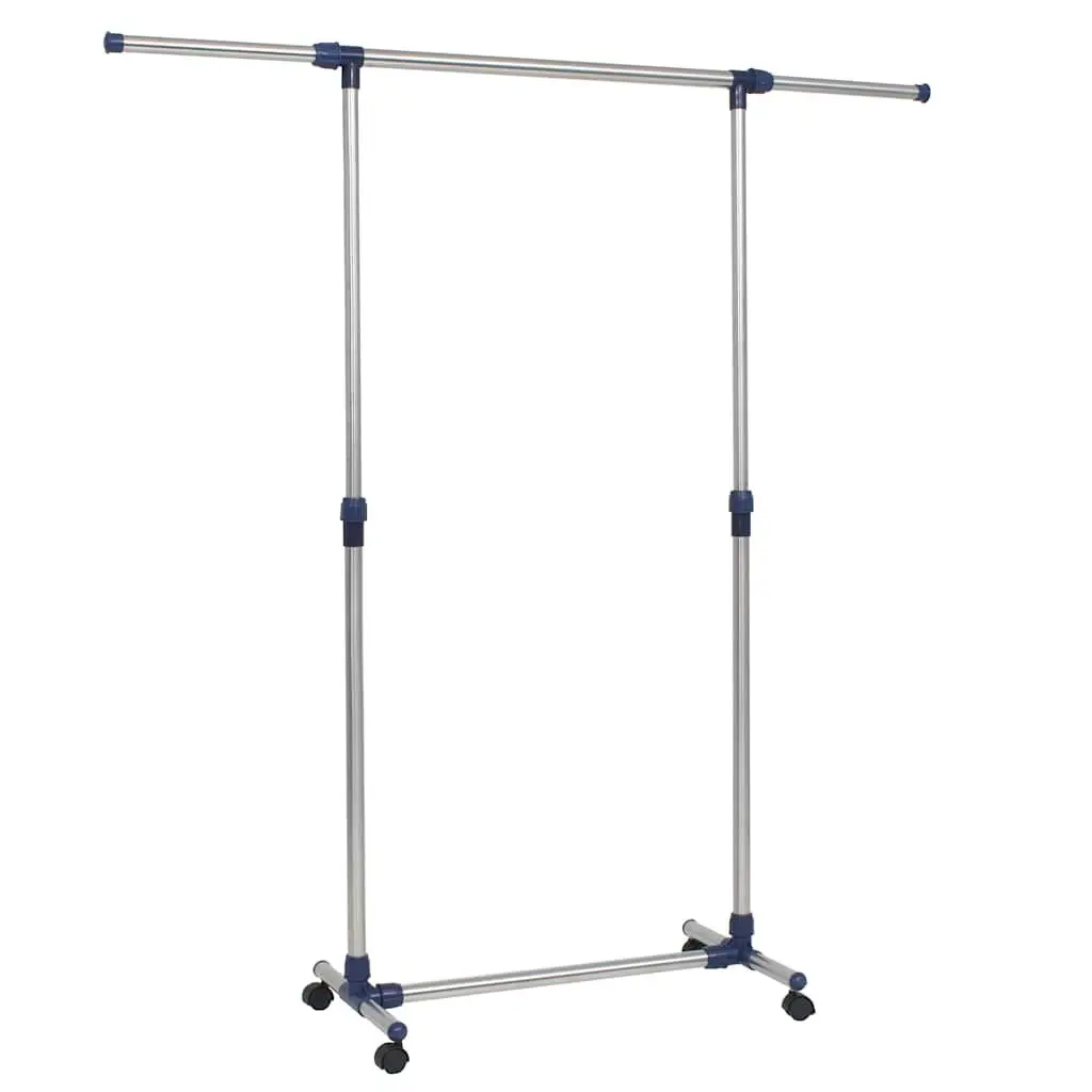 Adjustable Clothes Rack Garment Storage Organiser Rolling Castors Silver Frame