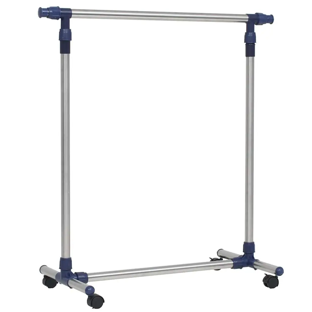 Adjustable Clothes Rack Garment Storage Organiser Rolling Castors Silver Frame