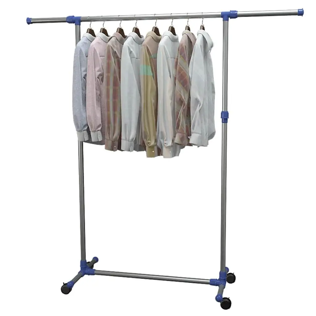 Adjustable Clothes Rack Garment Storage Organiser Rolling Castors Silver Frame