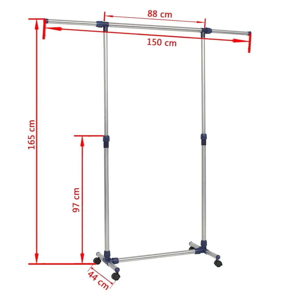 Adjustable Clothes Rack Garment Storage Organiser Rolling Castors Silver Frame