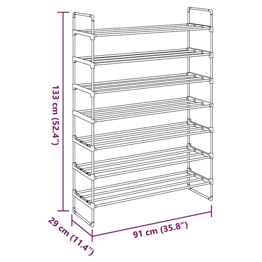 Shoe Rack with 7 Shelves Metal Frame Storage Organiser Black Lightweight Sturdy
