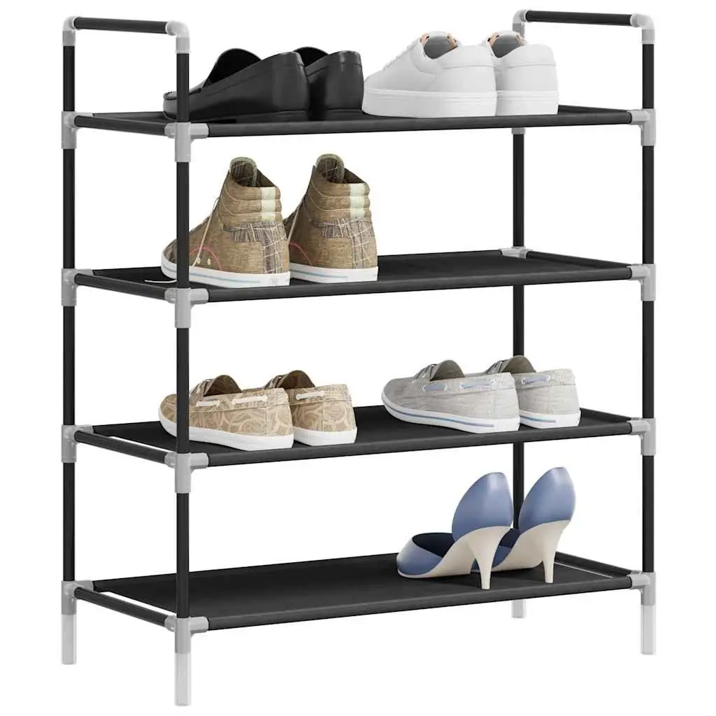 Shoe Rack Metal Frame 4 Shelf Non-woven Fabric Black