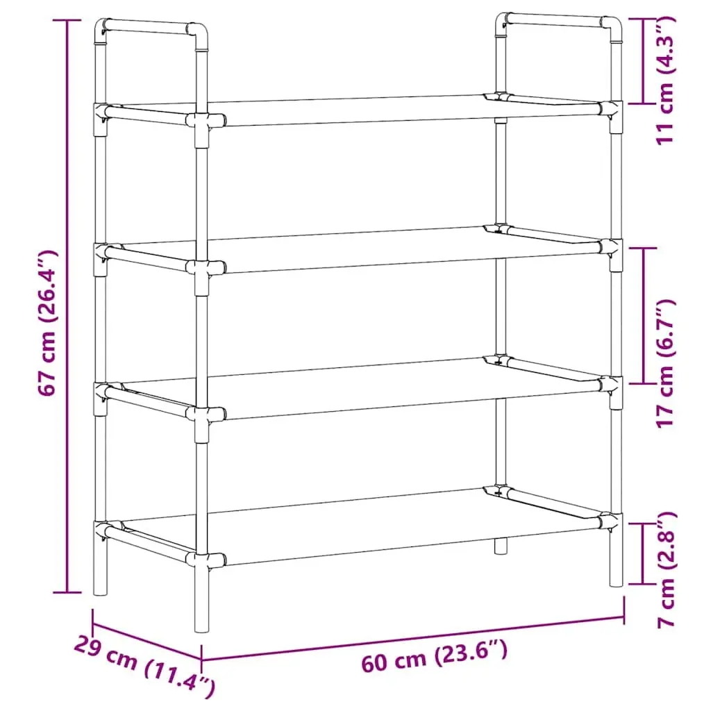 Shoe Rack Metal Frame 4 Shelf Non-woven Fabric Black