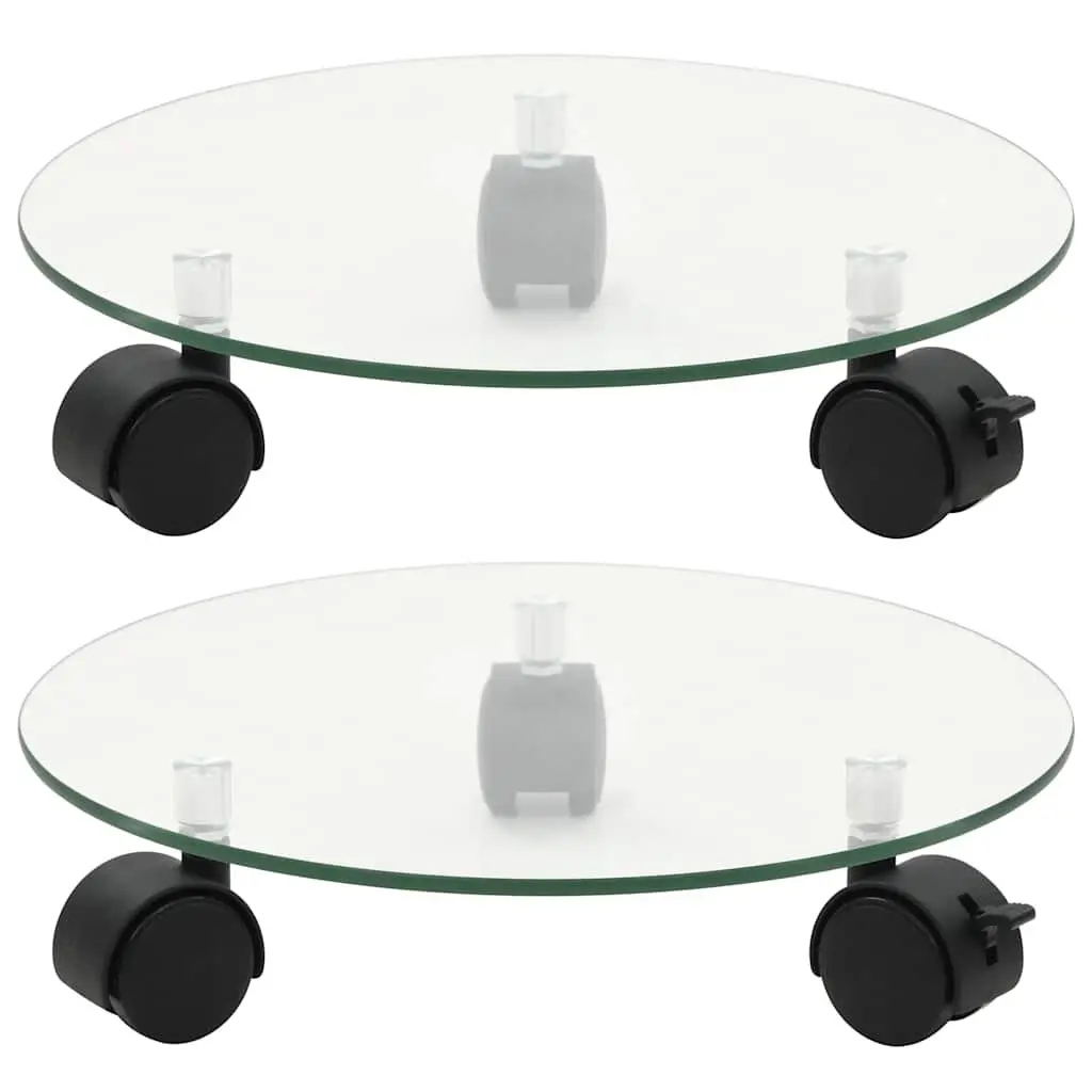 Plant Rollers 28cm Round Transparent Tempered Glass 360 Degree Rotatable Lockable 2 Piece