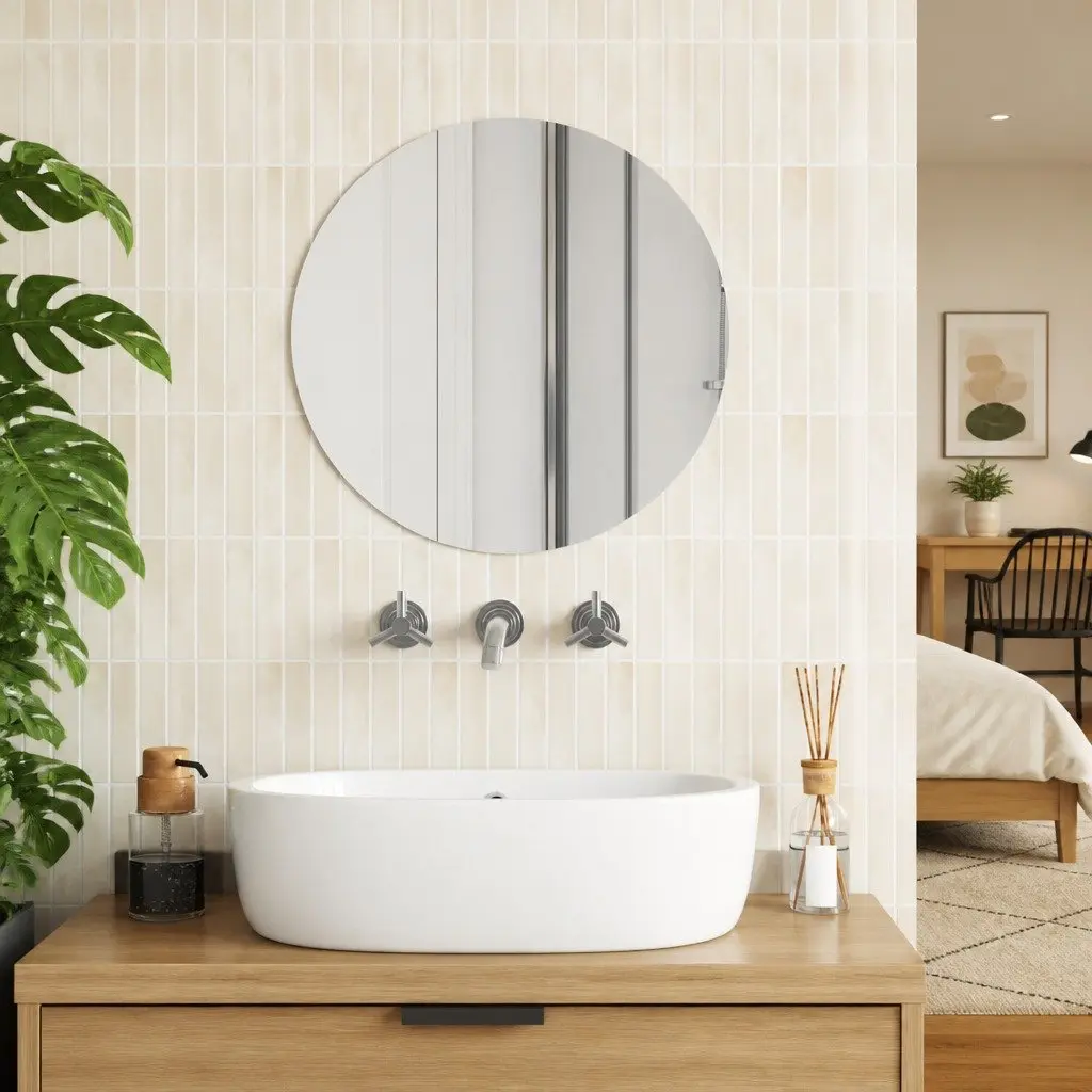 Round Wall Mirror 50cm Diameter Glass Silver Modern Minimalist Home Decor