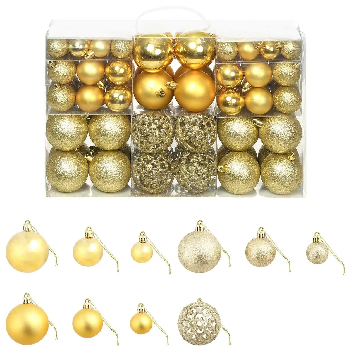 Christmas Ball Ornaments Set Shatterproof Plastic 3cm 4cm 6cm Gold