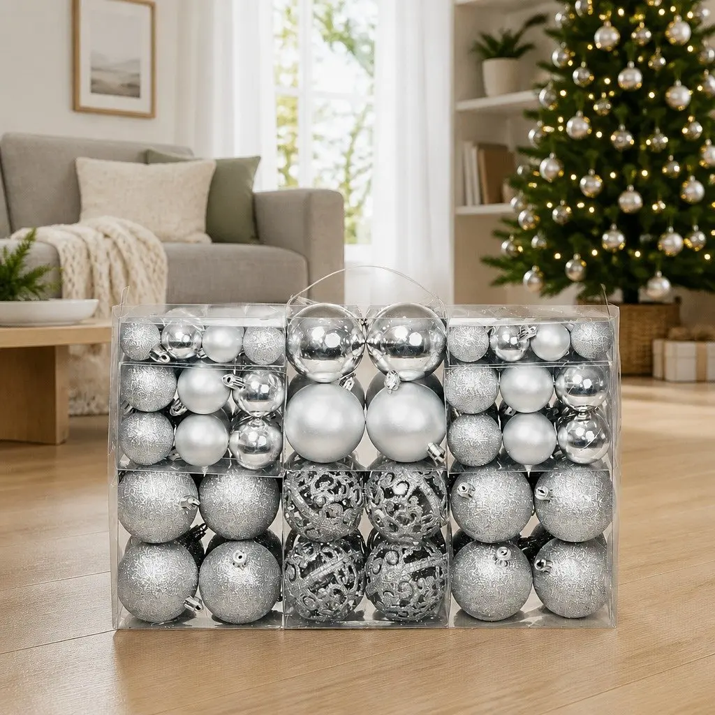 100-Piece Silver Ornament Set for Holiday Decor