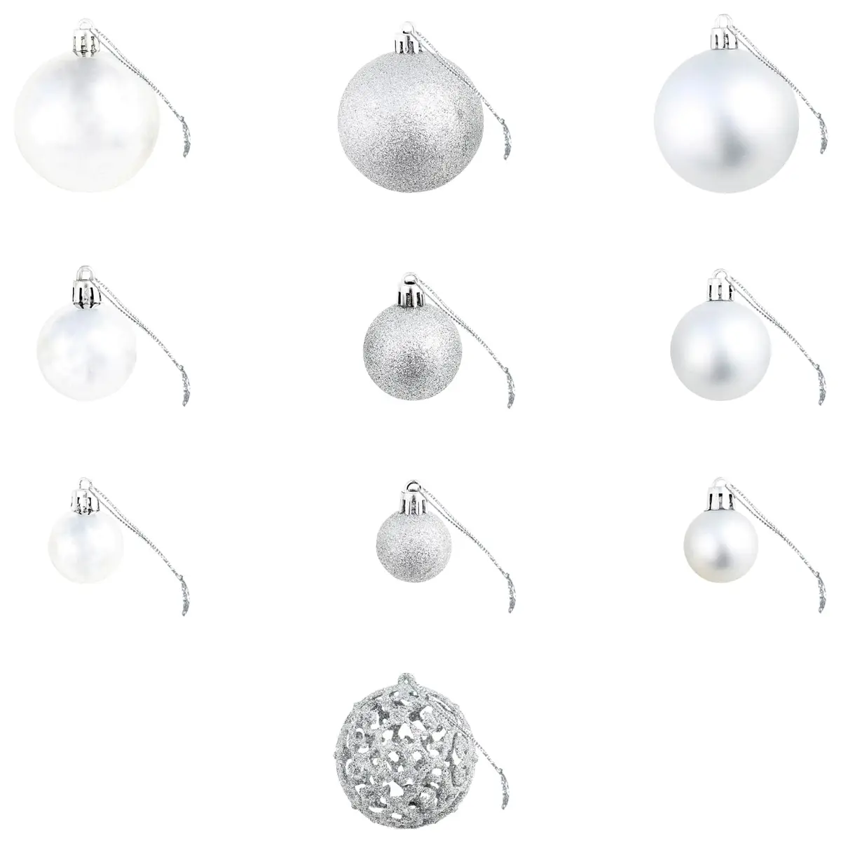 Christmas Ball Ornament Set Shatterproof Plastic 3cm 4cm 6cm Silver