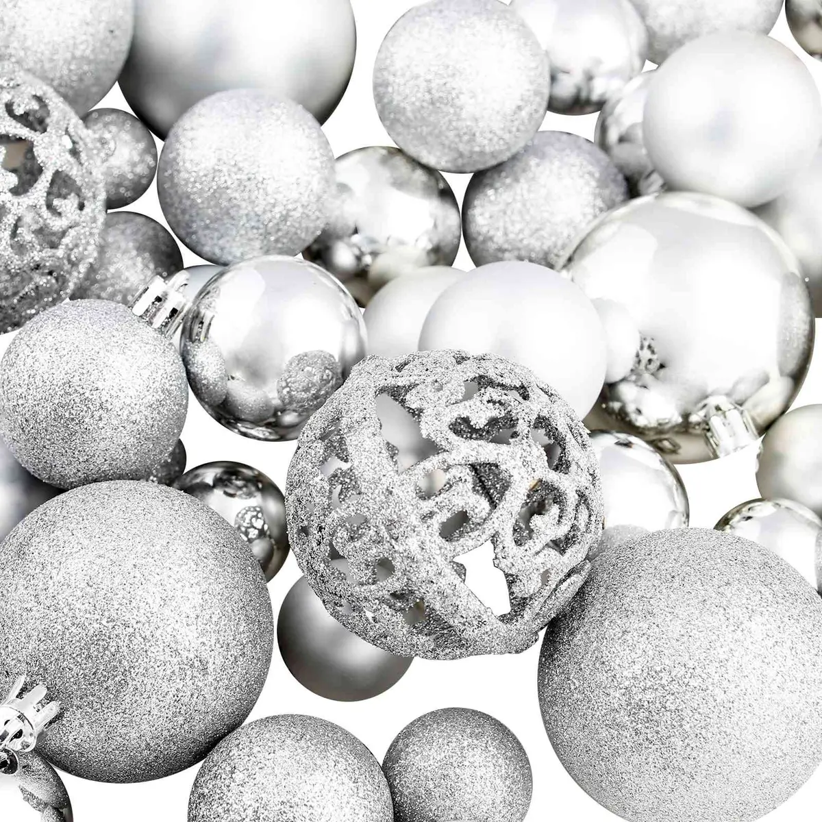 Christmas Ball Ornament Set Shatterproof Plastic 3cm 4cm 6cm Silver