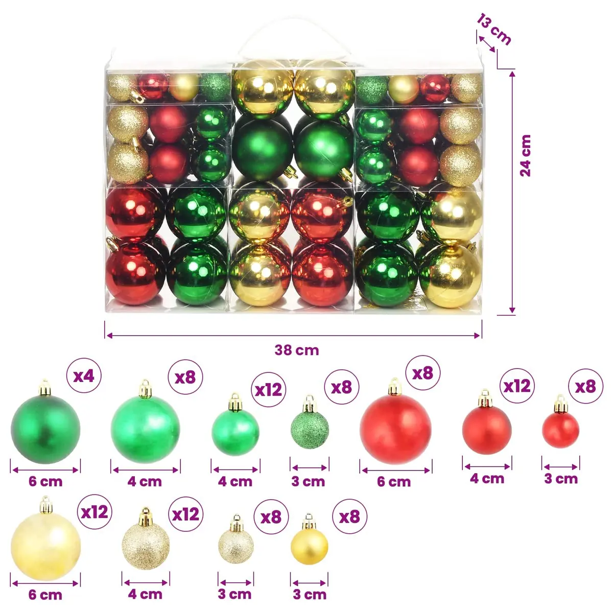 Multicolour Shatterproof Christmas Baubles Tree Ornaments Plastic 100 Piece