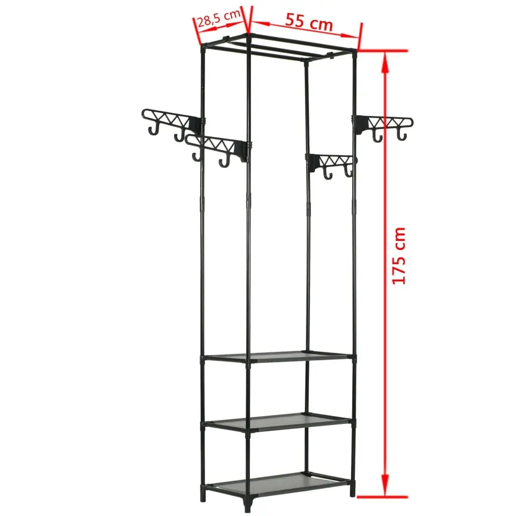 Black Clothes Rack Steel Frame Non-Woven Fabric Shelves Garment Storage