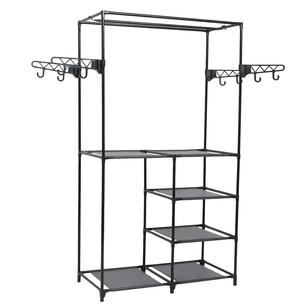 Clothes Rack Steel Frame Black with Non-woven Fabric Shelves and Hooks for Garment Storage