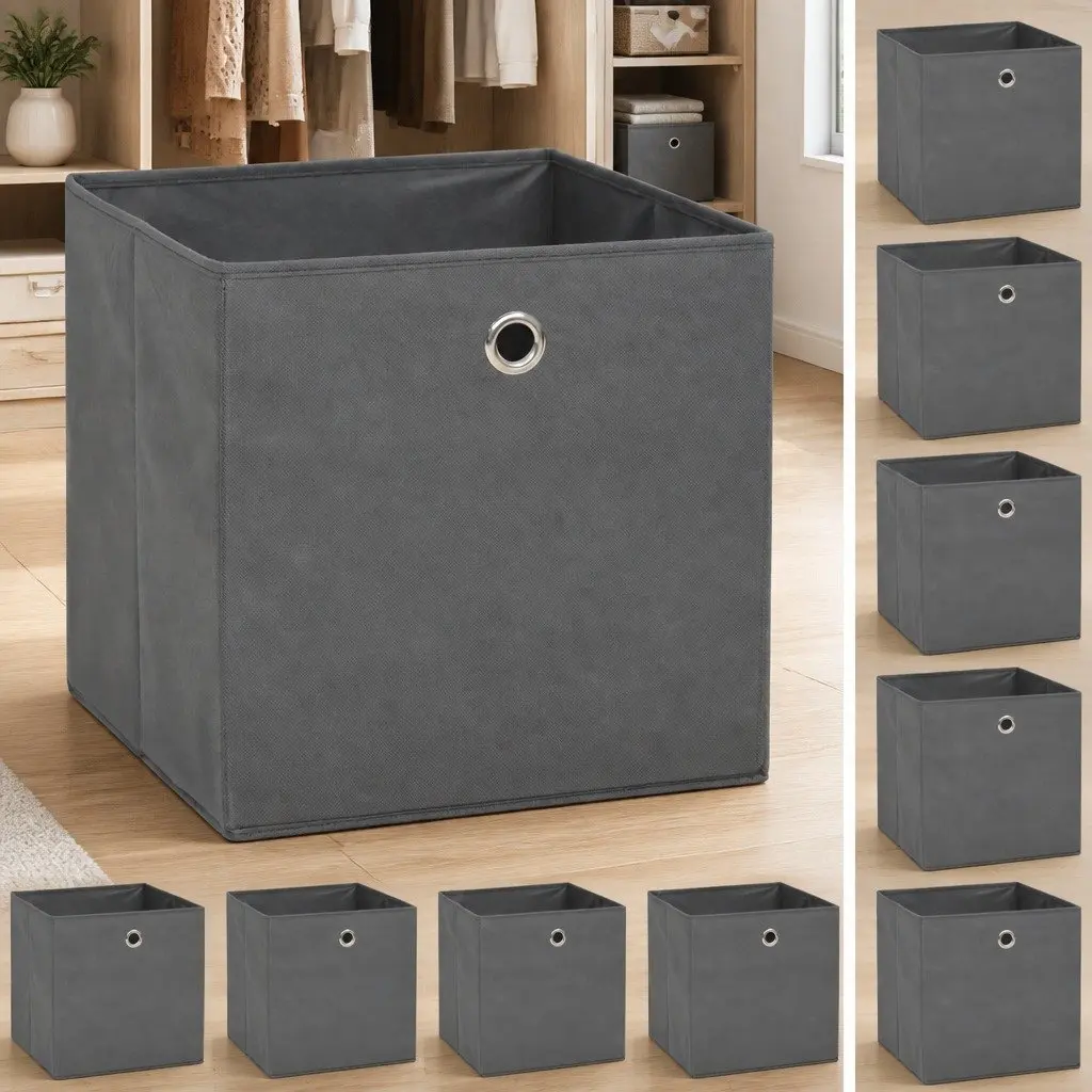 Collapsible Organiser Storage Boxes Non-woven Fabric Grey Set of 10 32x32x32 cm