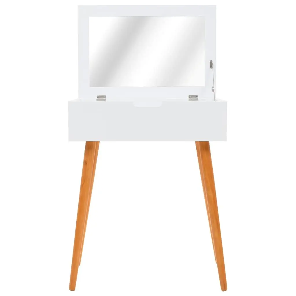 Dressing Table White MDF Mid Century Modern 60x40x75cm with Lift Up Mirror and Jewellery Compartments for Bedroom Vanity Makeup Storage