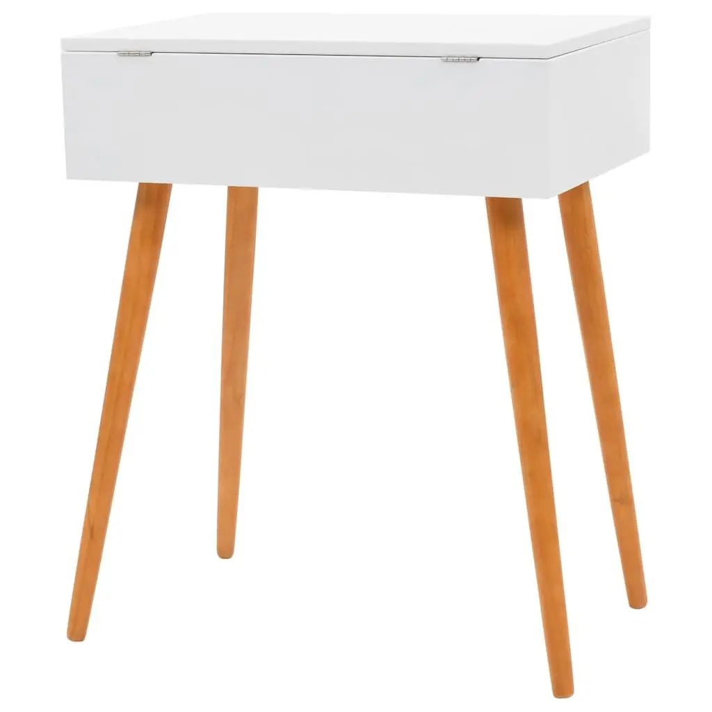 Dressing Table White MDF Mid Century Modern 60x40x75cm with Lift Up Mirror and Jewellery Compartments for Bedroom Vanity Makeup Storage