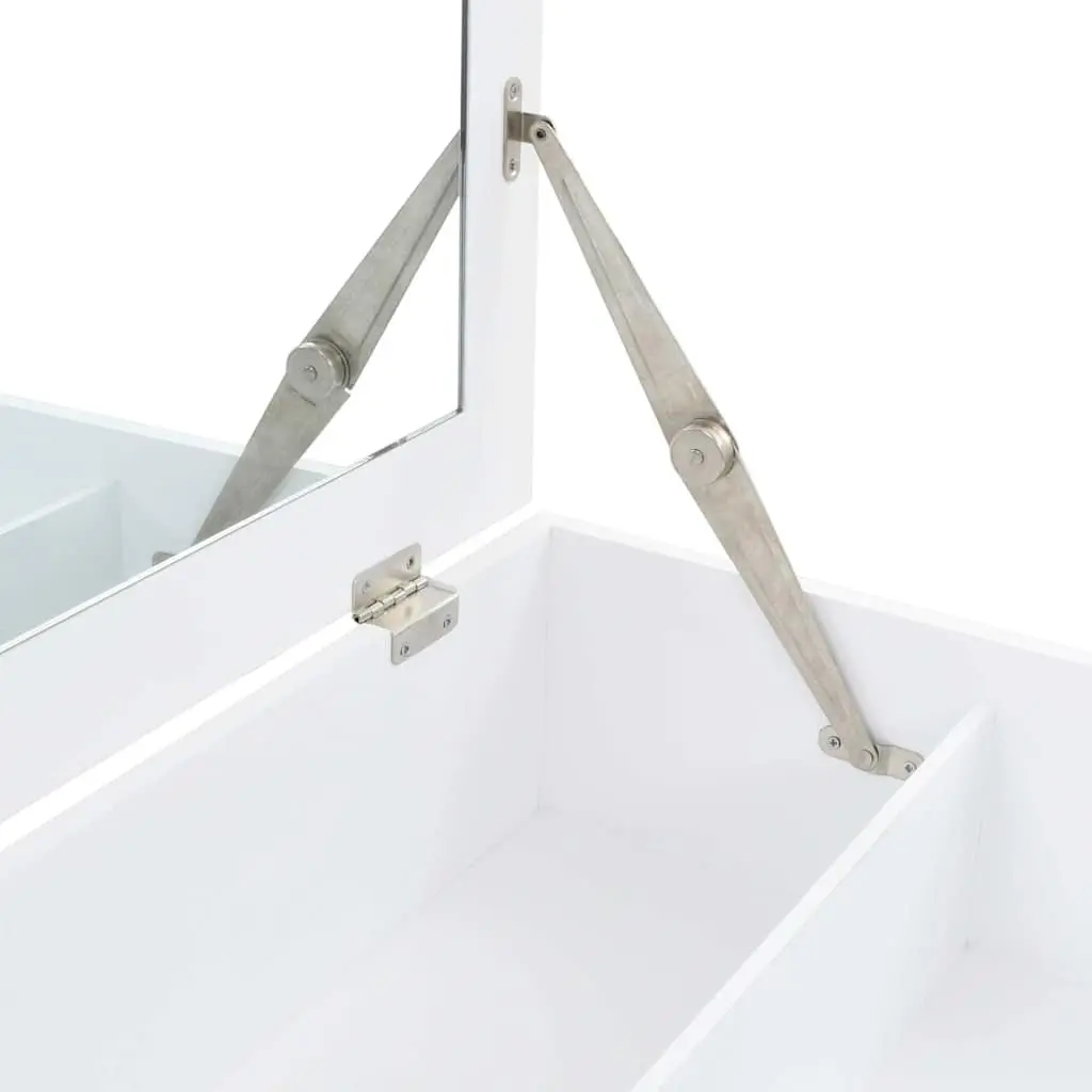 Dressing Table White MDF Mid Century Modern 60x40x75cm with Lift Up Mirror and Jewellery Compartments for Bedroom Vanity Makeup Storage