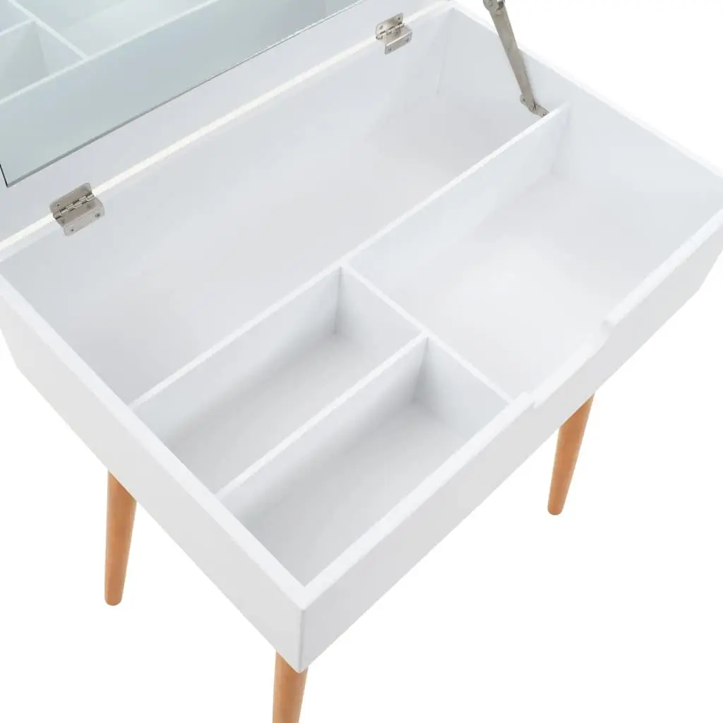 Dressing Table White MDF Mid Century Modern 60x40x75cm with Lift Up Mirror and Jewellery Compartments for Bedroom Vanity Makeup Storage