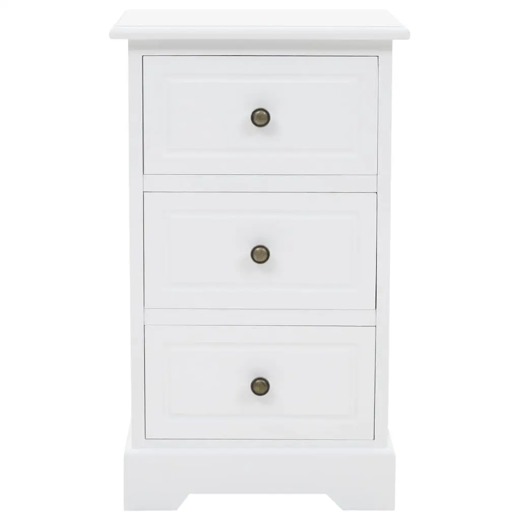 Bedside Cabinet MDF Pinewood Frame 3 Drawers White