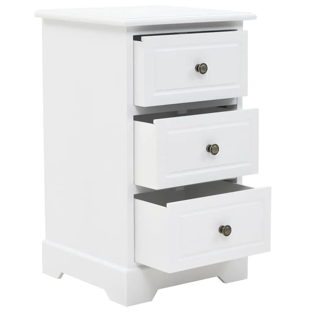 Bedside Cabinet MDF Pinewood Frame 3 Drawers White