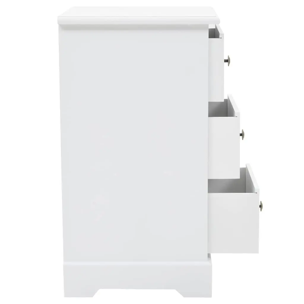 Bedside Cabinet MDF Pinewood Frame 3 Drawers White