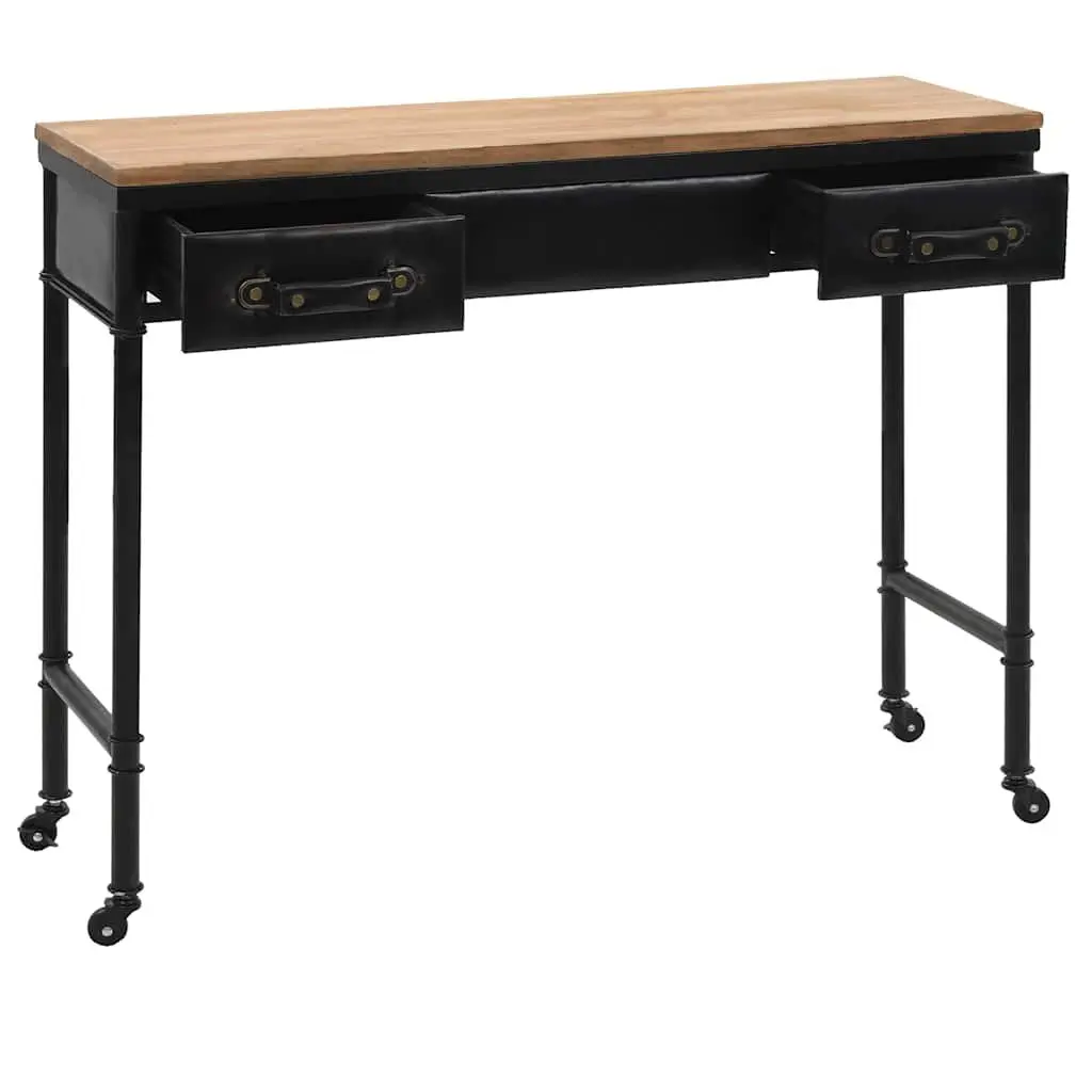 Console Table Solid Fir Wood MDF Steel Frame 100x33.5x80cm Multicolour 2 Drawers 4 Castors