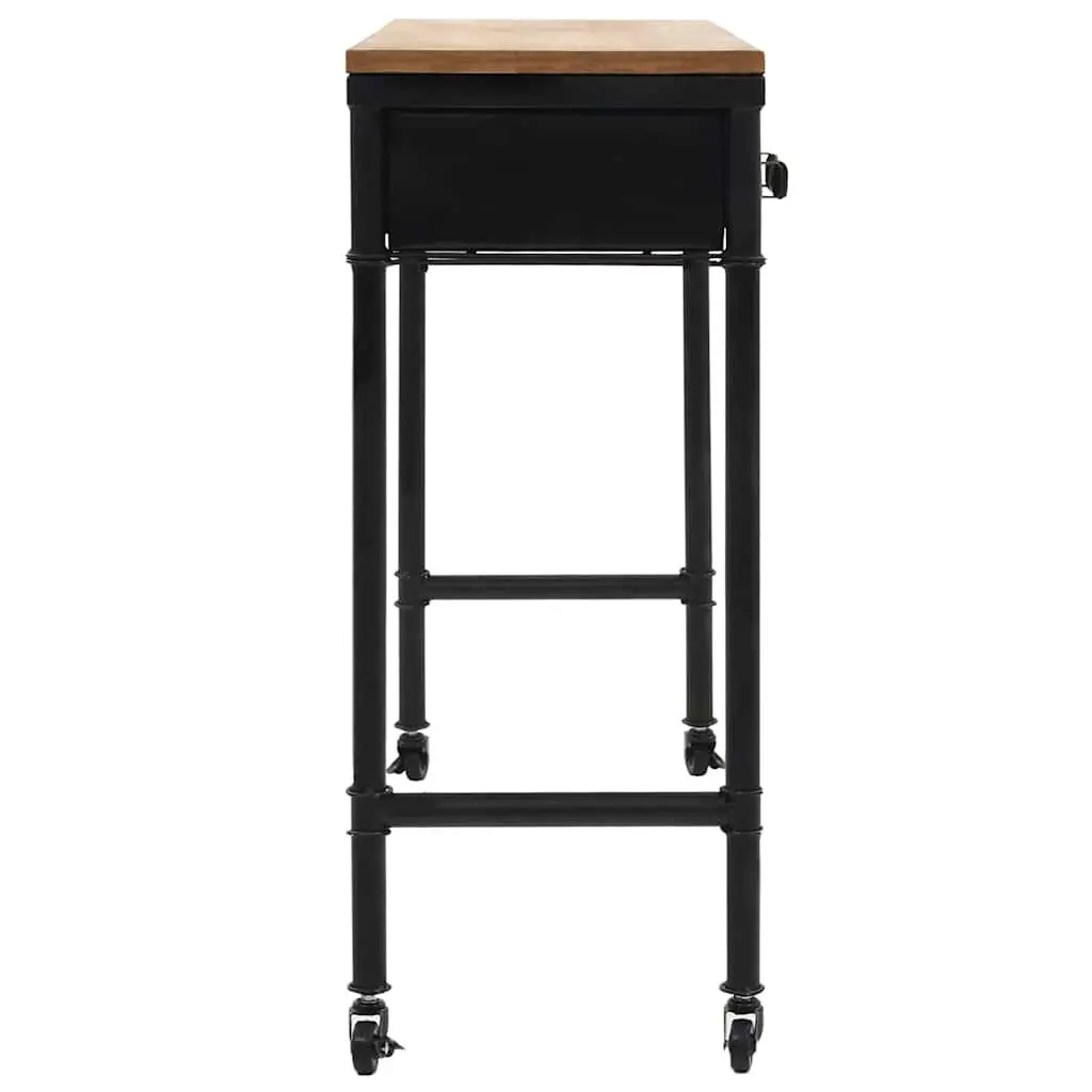 Console Table Solid Fir Wood MDF Steel Frame 100x33.5x80cm Multicolour 2 Drawers 4 Castors
