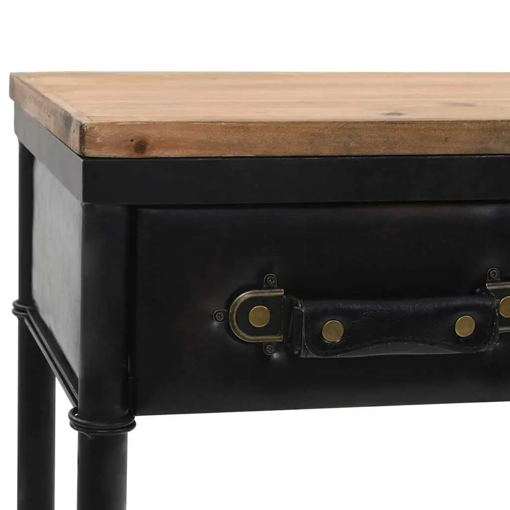 Console Table Solid Fir Wood MDF Steel Frame 100x33.5x80cm Multicolour 2 Drawers 4 Castors