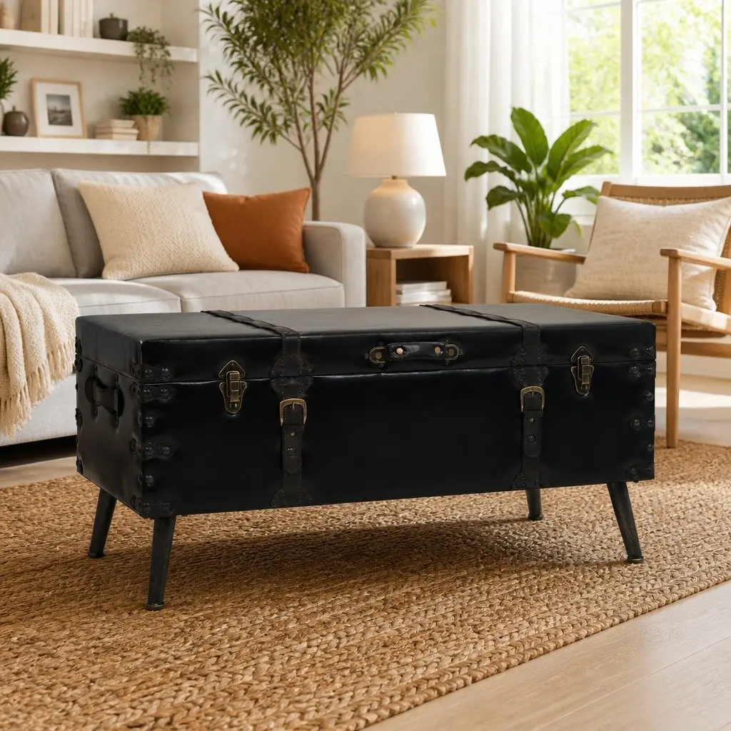 Coffee Table Trunk Design Black Storage Accent Table Living Room Furniture