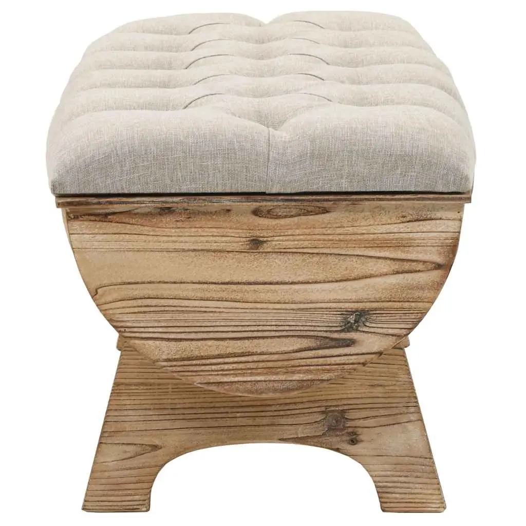 Storage Bench Solid Wood 103x51x44 cm Cream Fabric Seat Barrel Shape Rustic