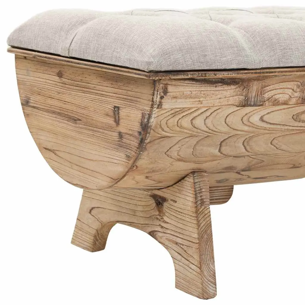 Storage Bench Solid Wood 103x51x44 cm Cream Fabric Seat Barrel Shape Rustic