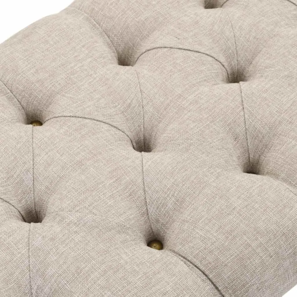 Storage Bench Solid Wood 103x51x44 cm Cream Fabric Seat Barrel Shape Rustic