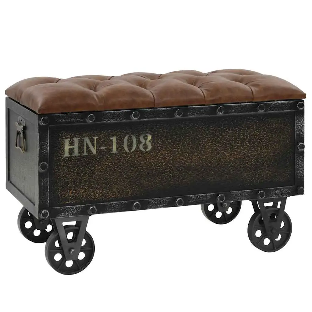 Storage Bench Tufted Cushion Brown 80.5x41x50cm Solid Wood MDF Artificial Leather with Wheels