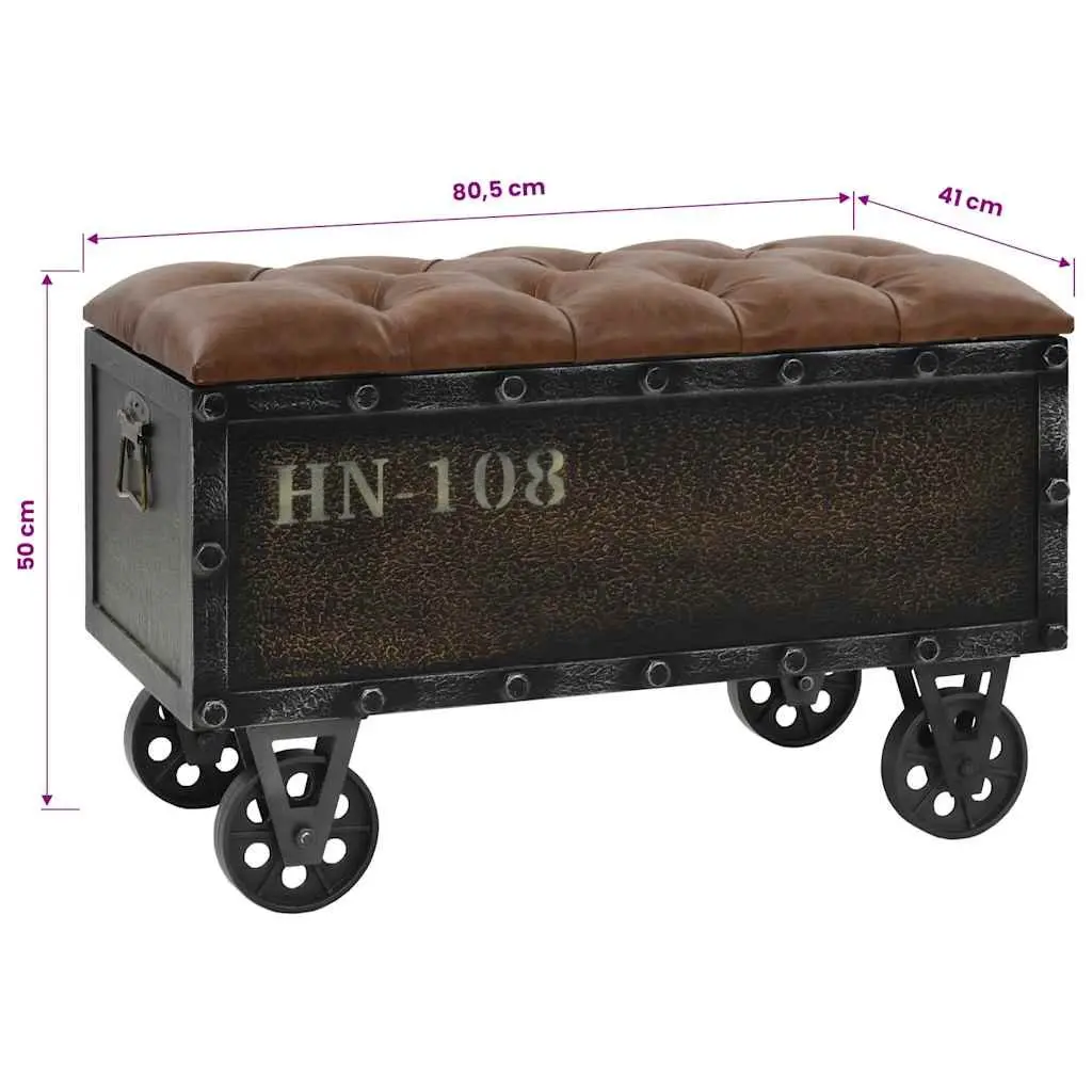 Storage Bench Tufted Cushion Brown 80.5x41x50cm Solid Wood MDF Artificial Leather with Wheels
