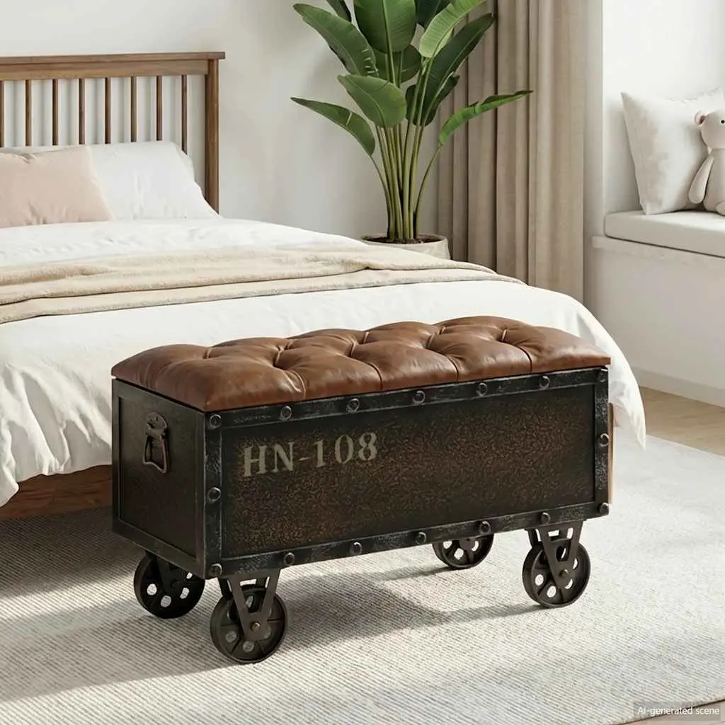 Storage Bench Tufted Cushion Brown 80.5x41x50cm Solid Wood MDF Artificial Leather with Wheels