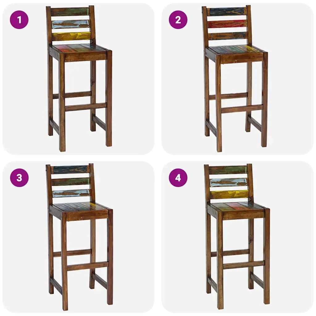 Bar Stools Solid Reclaimed Wood Vintage Multicolour 2 Piece Set