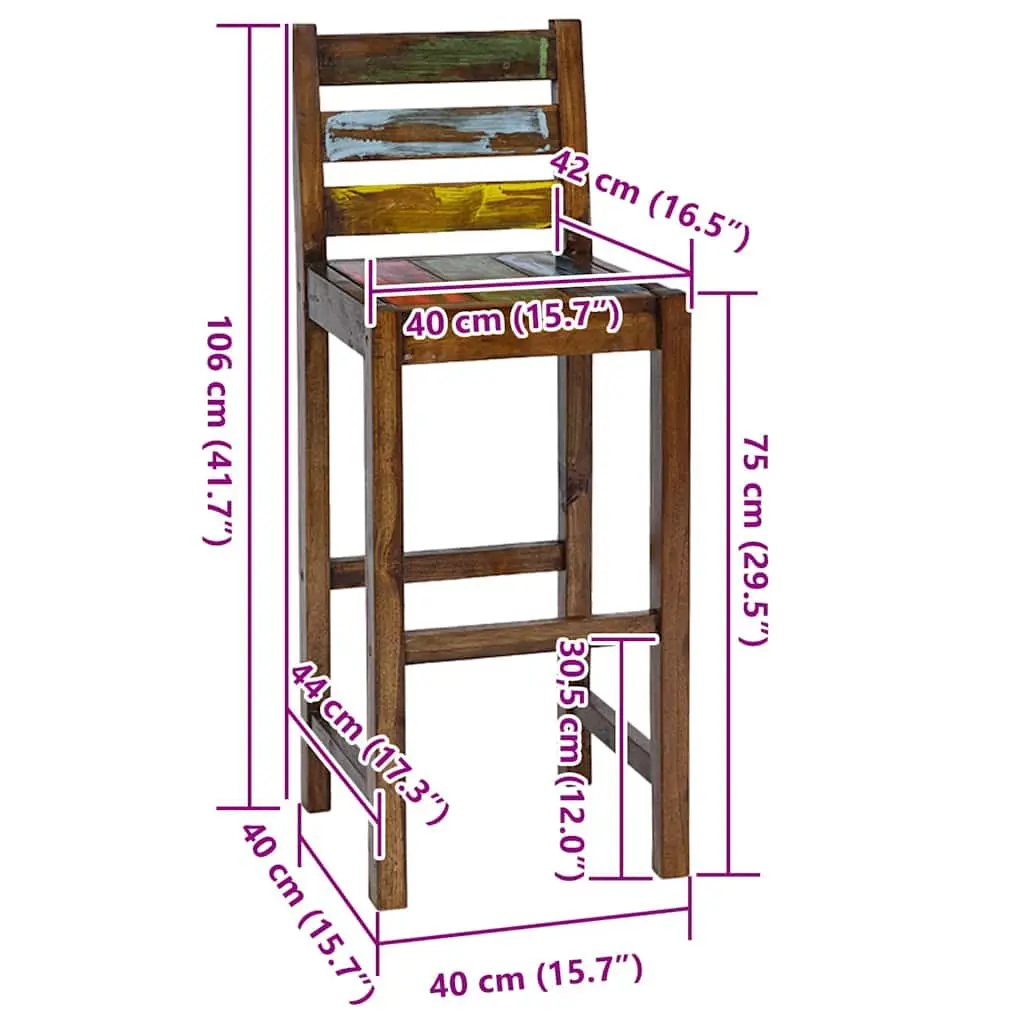 Bar Stools Solid Reclaimed Wood Vintage Multicolour 2 Piece Set