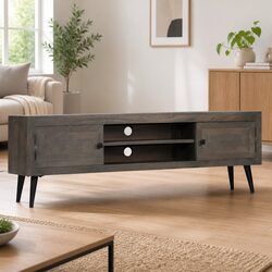 Versatile Grey Mango Wood Cabinet for Entertainment Use