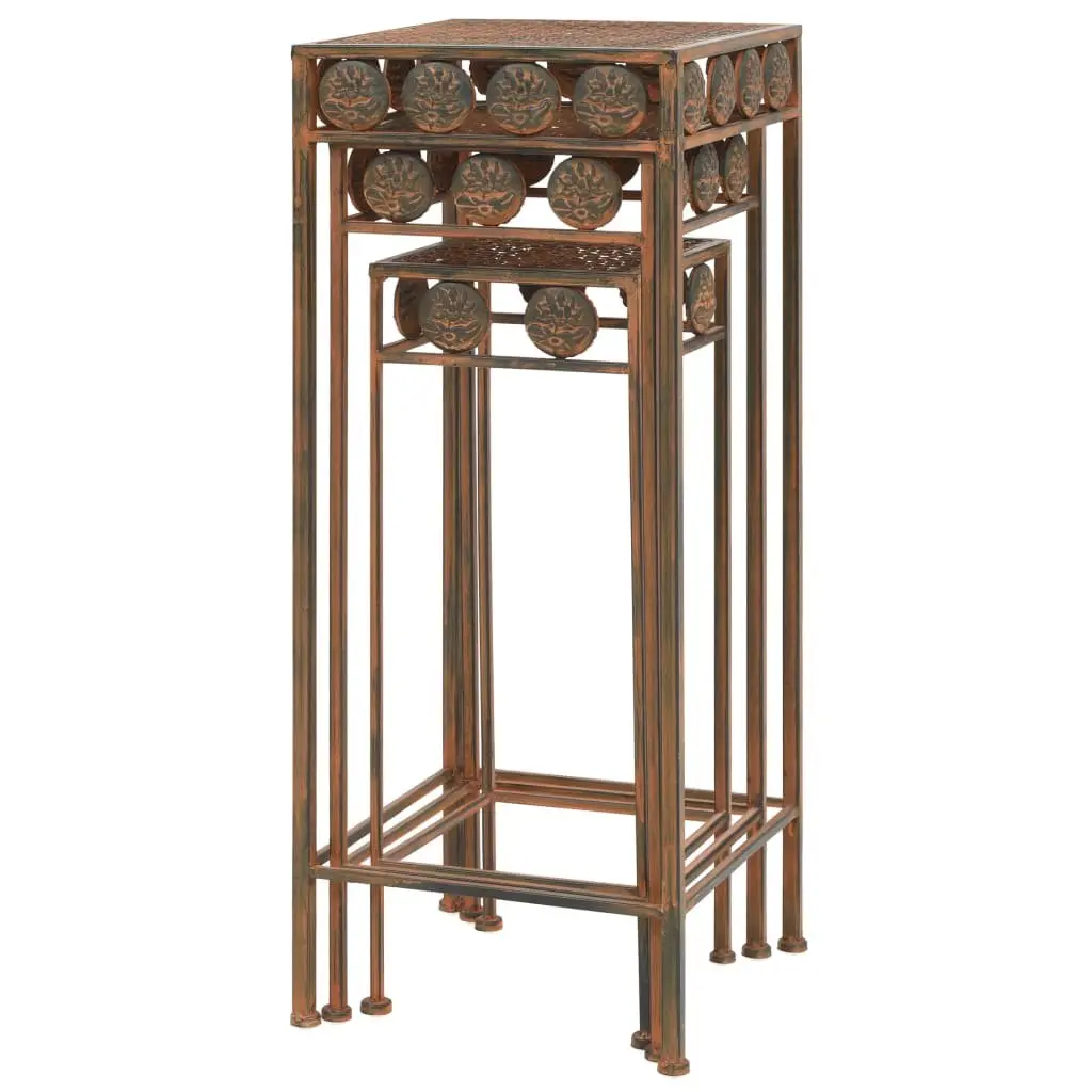 Plant Stand Set Metal Antique Look 3 Piece Brown Decorative Home Garden