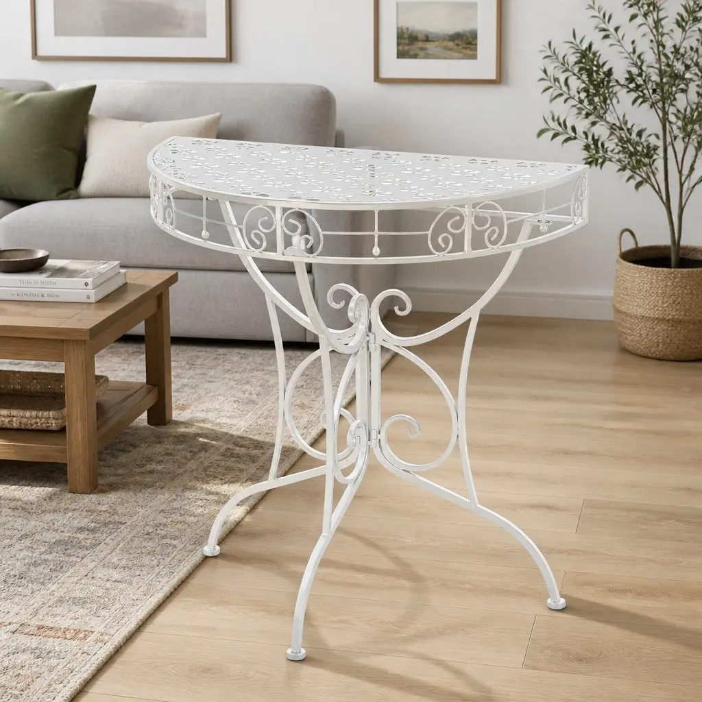 Vintage Half Round Accent End Table Silver 72cm Length 36cm Width 74cm Height Display Table