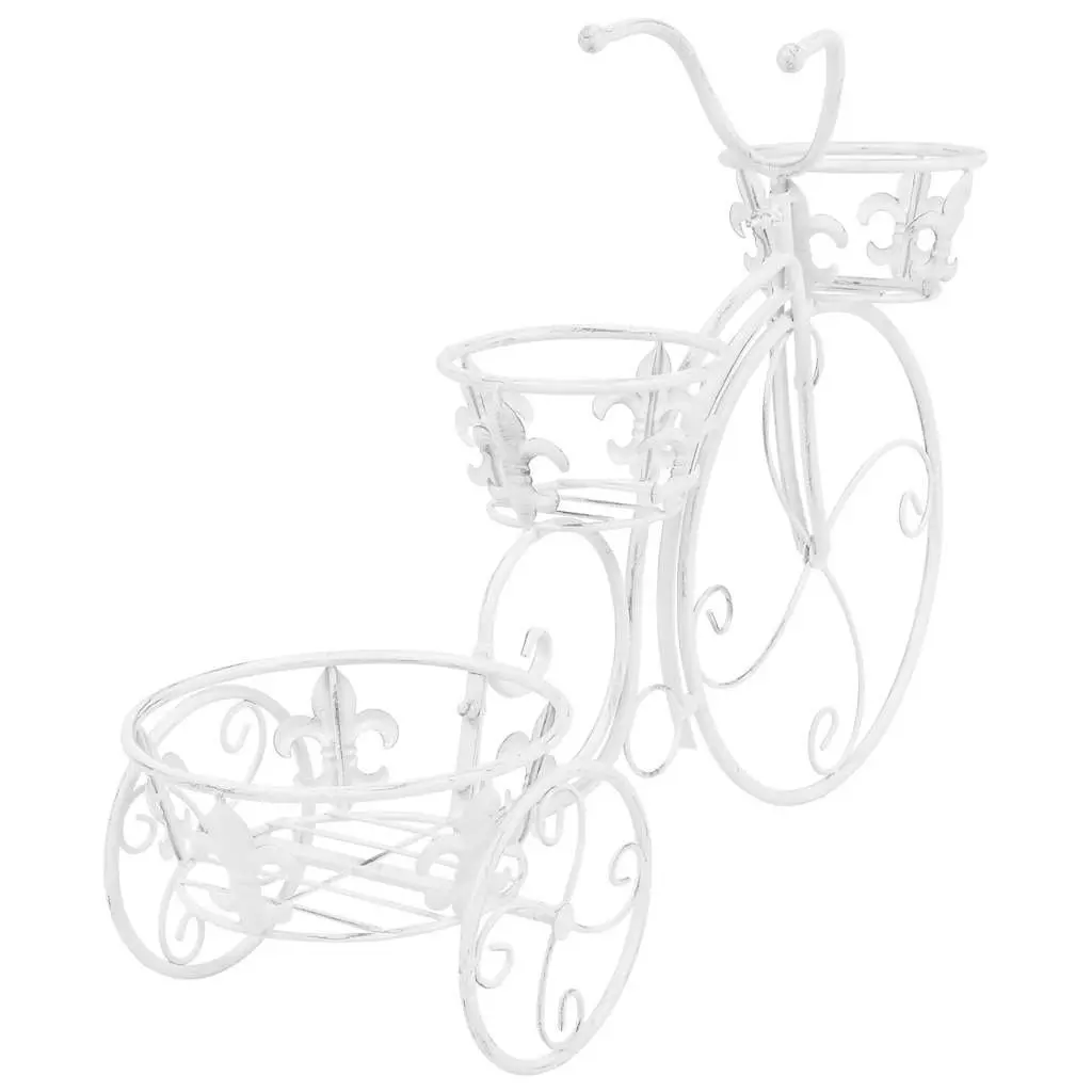 Bicycle Shape Plant Stand Metal 3 Holders Vintage Style White Indoor Garden