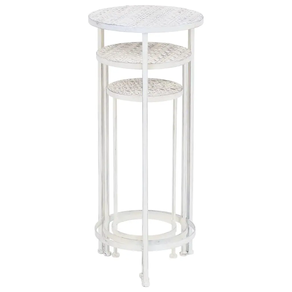 Plant Stand Set 3 Pieces Metal Antique White Vintage Nesting Garden Home Decor