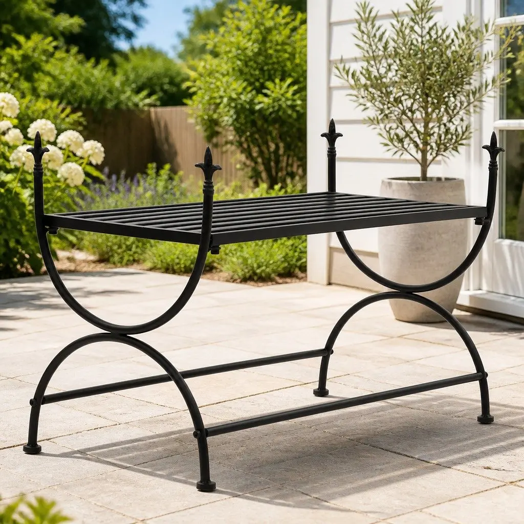 Black Metal Bench for Kitchen and Living Spaces