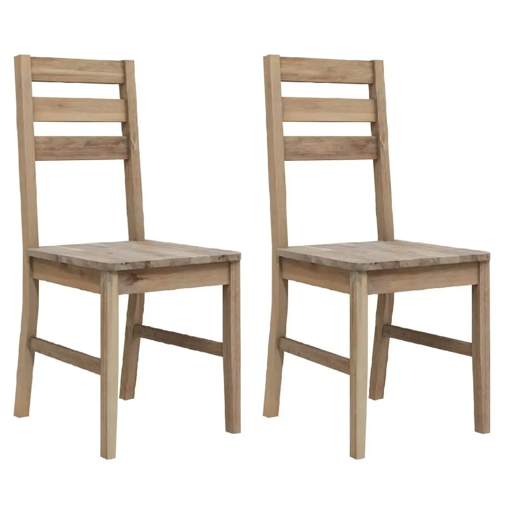 Dining Chairs 2 pcs Solid Acacia Wood Kitchen Room Furniture Brown Wooden Set